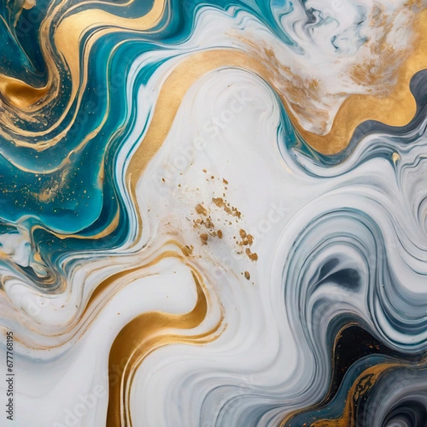 Fototapeta Blue marble and gold abstract background texture. Indigo ocean blue marbling with natural luxury style swirls of marble and gold powder