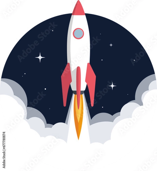 Obraz Illustration of a space rocket taking off. Start-up and business success concept.
