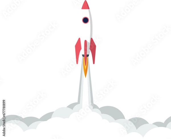 Fototapeta Illustration of a space rocket taking off. Start-up and business success concept.