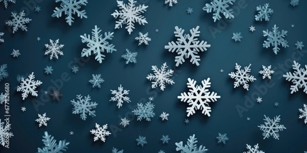 Fototapeta simple New Year background made of paper white snowflakes, christmas. Generative AI