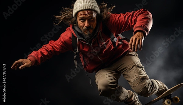 Fototapeta A jumping athlete in motion, displaying confidence and determination generated by AI