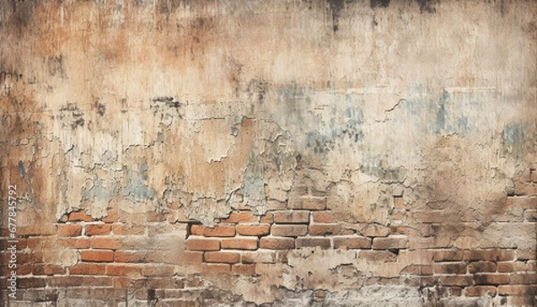 Obraz Rustic brick wall with distressed pattern, perfect for grunge backgrounds generated by AI