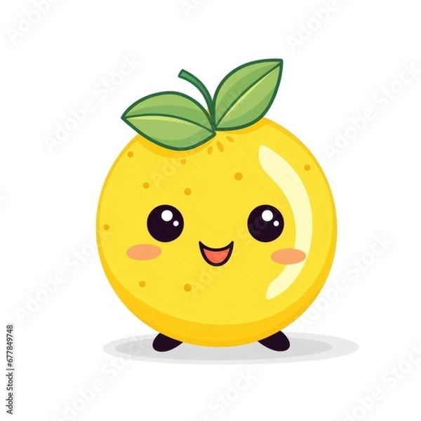 Fototapeta Cute Cartoon Lemon Character Isolated on a White Background