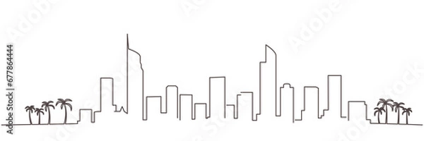 Fototapeta Gold Coast Dark Line Simple Minimalist Skyline With White Background
