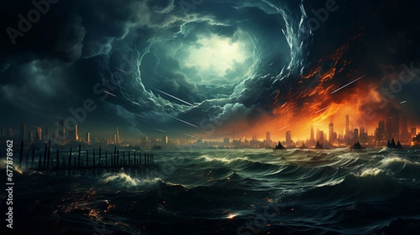 Obraz alien planet with moon in night time