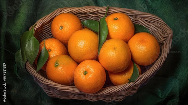 Fototapeta Five Oranges In A Basket Remote Control Aerial, Background For Banner, HD