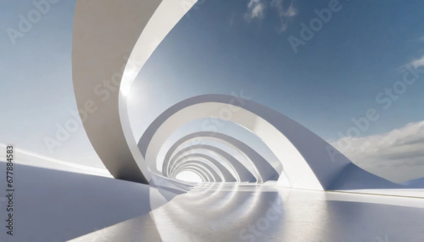 Obraz abstrakcyjna architektura tła futurystyczne białe łukowe wnętrze renderowania 3d