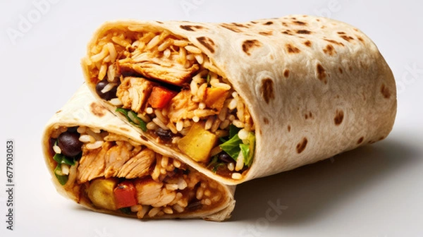 Fototapeta Chicken And Rice Burrito Natural Colors  , Background For Banner, HD