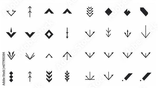Fototapeta arrow, collection of icons of small black pointer arrows for design isolated on a white background, flat minimalism graphics, set of illustrations