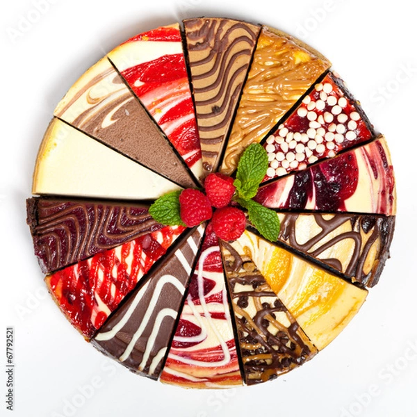 Fototapeta 14 different slices of cheesecake to make a complete pie