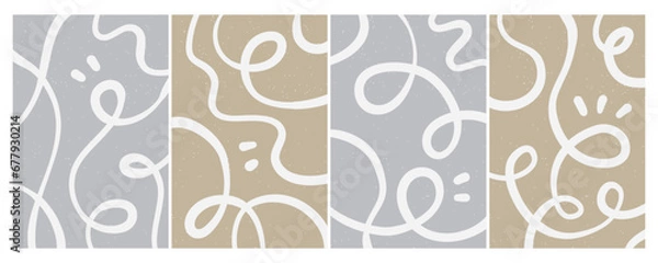 Fototapeta Set of stylish templates with organic abstract shapes and lines in nude colors. Pastel background in minimalist style. Contemporary vector Illustration