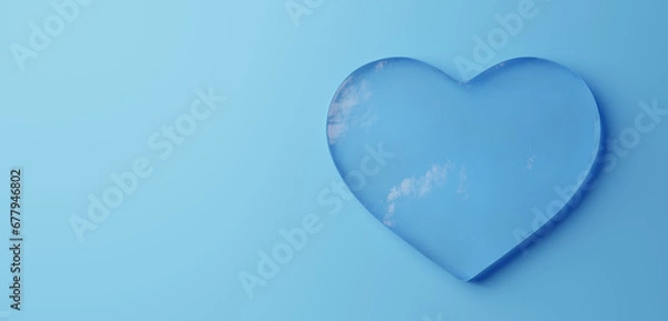 Obraz 水色背景に氷のハート。コピースペース。3D（横長）