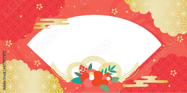 Fototapeta お正月　鶴と亀　初夢フェア　和柄背景イラスト