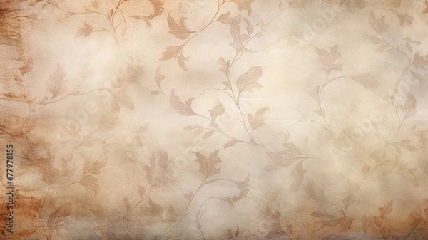 Obraz soft pastel color beige background parchment with a thin barely noticeable floral ornament, wallpaper copy space, vintage design