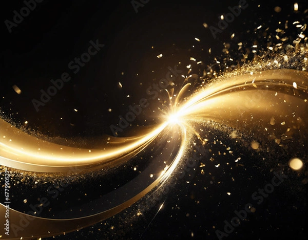 Fototapeta golden 3D curls and swirls on a dark background with space for text, abstract background for the holiday. Generated AI. Generated AI