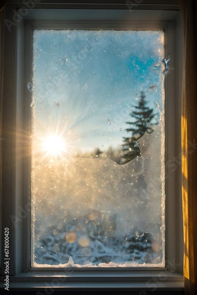Fototapeta window with snow