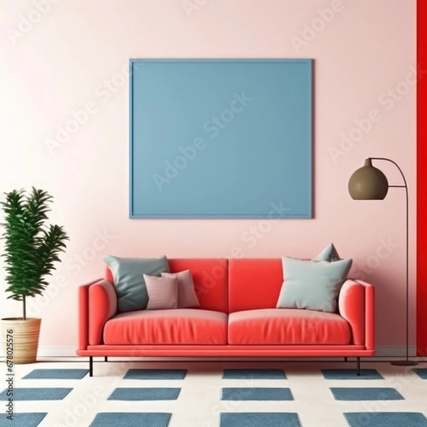 Obraz Cozy minimalist room with a bold pop art poster 
