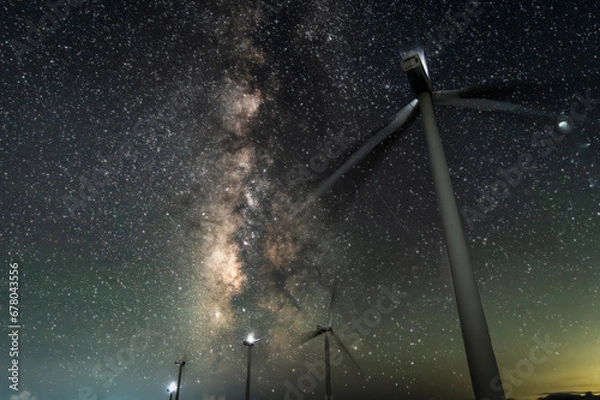 Obraz 風力発電と天の川