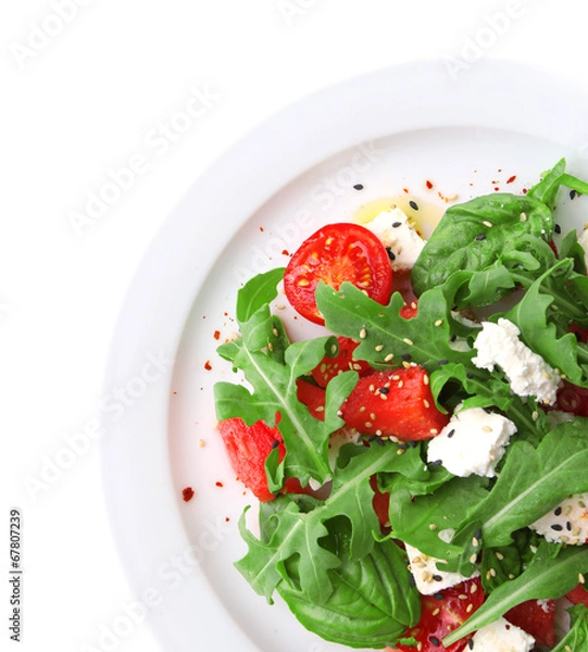 Obraz Salad with watermelon, feta, arugula and basil leaves