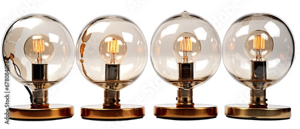 Obraz Mid-Century Modern Glass Globe Table Lamps Isolated on Transparent or White Background, PNG