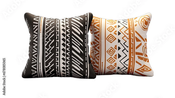 Obraz Set of Tribal Patterned Pillows Isolated on Transparent or White Background, PNG