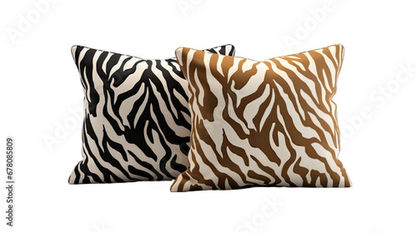 Fototapeta Zebra and Tiger Print Pillows Isolated on Transparent or White Background, PNG