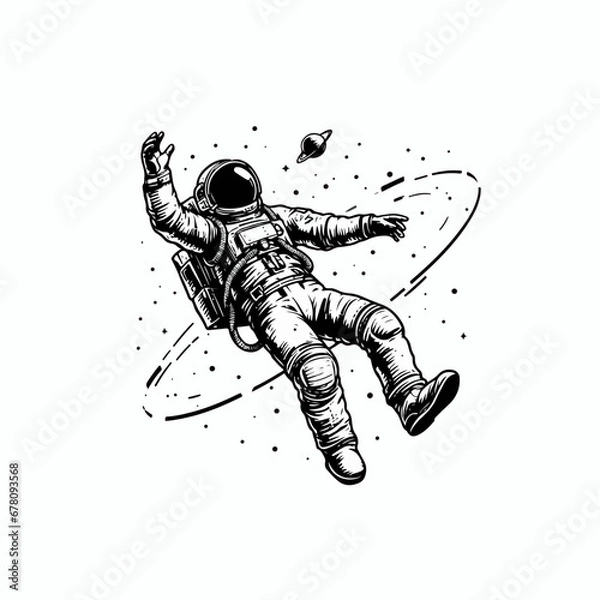 Fototapeta vector Astronaut in space hand drawn sketch in doodle style illustration, illustration of astronaut floating in space
