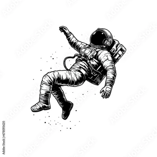 Fototapeta vector Astronaut in space hand drawn sketch in doodle style illustration, illustration of astronaut floating in space
