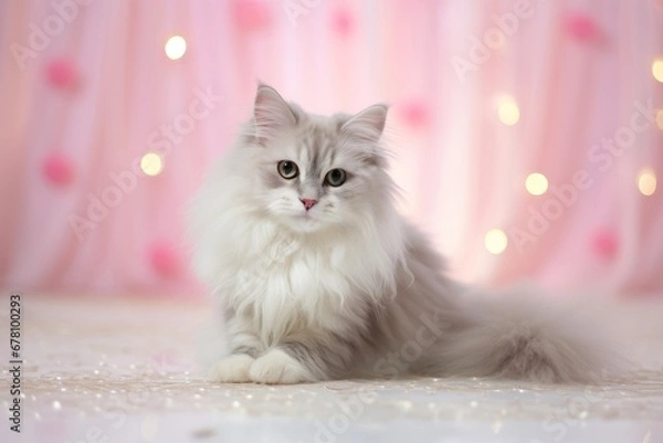 Fototapeta Close-up of cute cat gazing at something with beautiful bokeh background