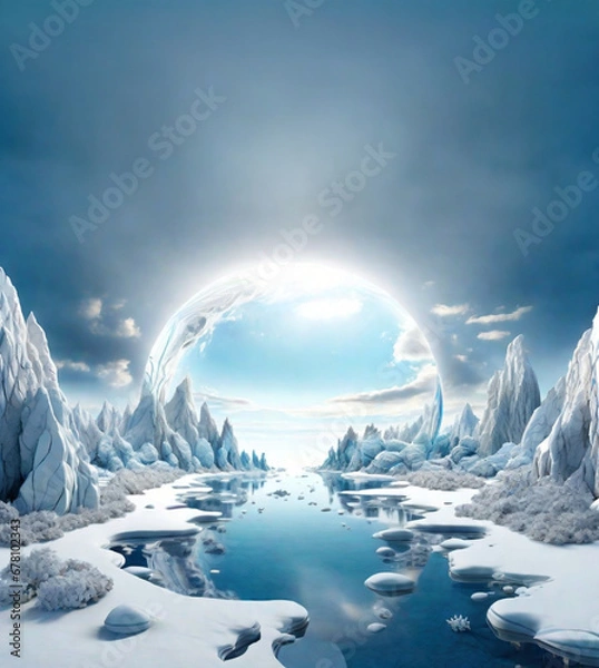 Fototapeta Empty nature podium with surreal underwater seaweed forest dawn panoramic scene. Mockup for product presentation, branding, packaging, marketing, web, banner, editorial, print.