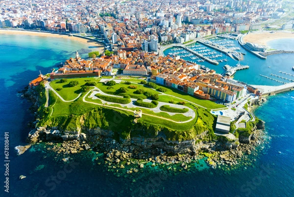 Obraz Aerial view of the city of Gijon in Asturias, Spain