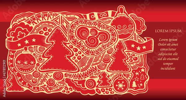 Fototapeta Christmas pattern. cartoon doodle designe. party card