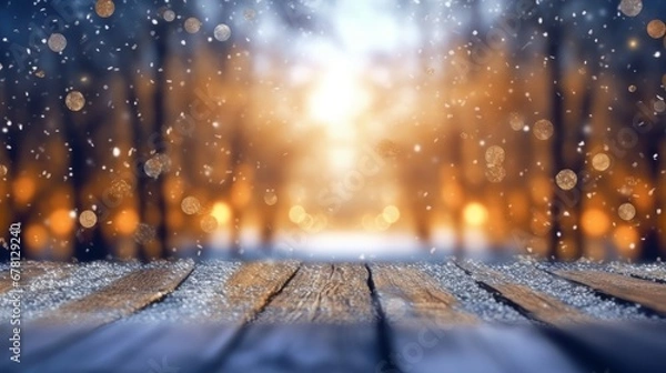 Fototapeta Snowflakes Falling, Bokeh Background, White Snow on Blue Background, Christmas Theme, Christmas Background, Copy Space, Christmas Ornaments
