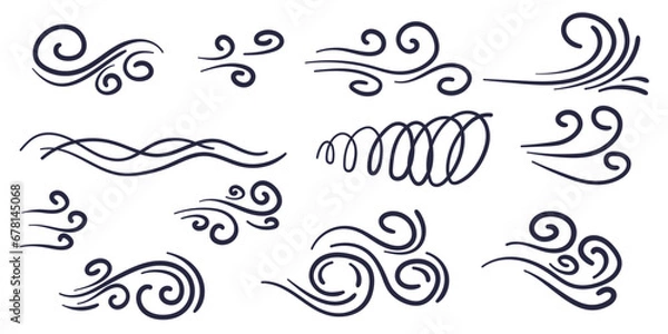Obraz Comics style doodle wind motion collection. Hand drawn vector illustration set