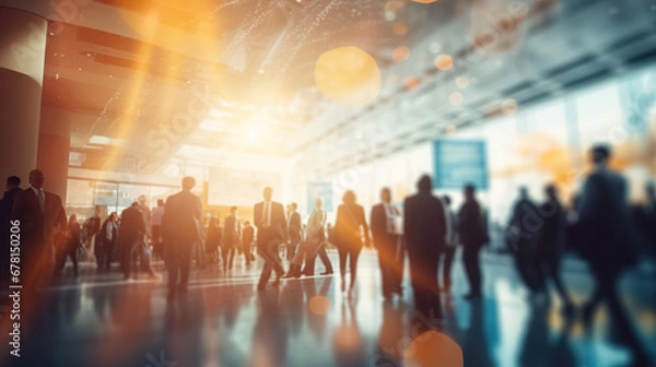Fototapeta defocus blurred entering at convention hall background 