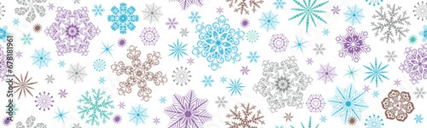 Obraz Vector seamless Christmas pattern with lace colorful snowflakes on a transparent background