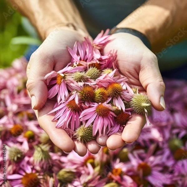 Obraz echinacea flowers in hands.