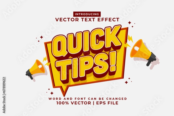 Fototapeta Editable text effect Quick Tips 3d Cartoon template style premium vector