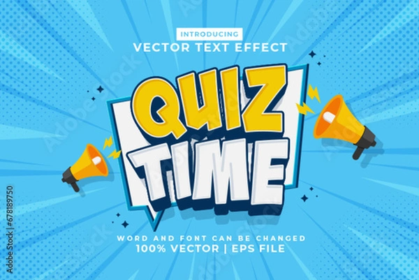Fototapeta Editable text effect Quiz Time 3d Cartoon template style premium vector