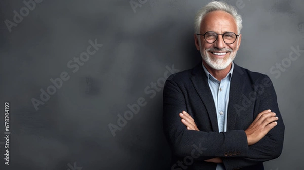Obraz Old businessman posing isolated on grey background