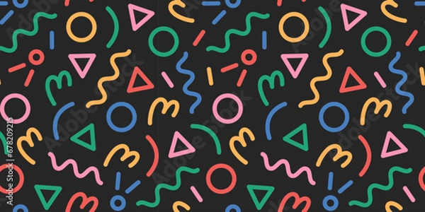 Fototapeta Fun colorfula abstract line doodle shape set. Creative minimalist style art symbol collection for children or party celebration with modern shapes. Simple upbeat childish drawing scribble decoration.