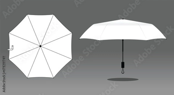 Obraz White compact small umbrella rain template on gray background, vector file.