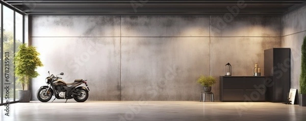 Fototapeta A high-definition image of a modern concrete garage interior with a mock-up space and blurry walls, featuring clean and shiny surfaces with a symmetrical grid line texture.