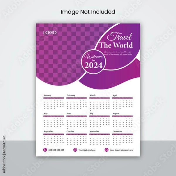 Fototapeta Vector calendar 2024 monthly template schedule calendar new year clean annual isolated