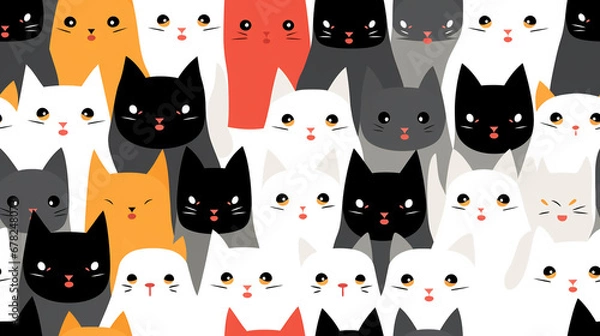 Fototapeta Illustration of abstract pattern of cats in minimalist style. Repetition of the pattern in tile order.