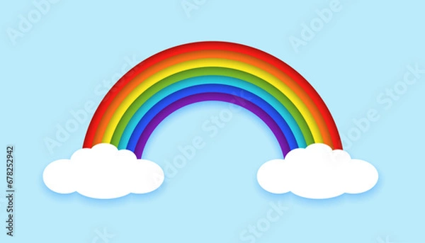 Fototapeta Rainbow with clouds in paper cut style vector illustration
