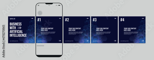 Fototapeta Carousel post template. Artificial intelligence Instagram microblog carousel post. Editable social media carousel post for business., Template eps 10