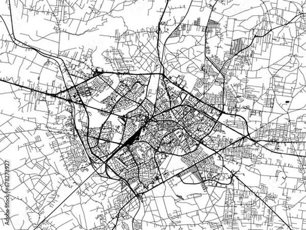 Fototapeta Vector road map of the city of Bialystok in Poland with black roads on a white background.