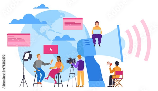 Obraz Worldwide mass media people working together. Journalists concept