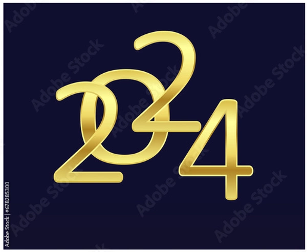 Fototapeta 2024 Happy New Year Holiday Abstract Gold Graphic Design Vector Logo Symbol Illustration With Black Background